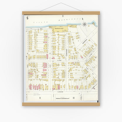 Old map wall art mockup — magnetic wood frame on white wall — Sanborn Fire Insurance Map from Hamilton, Butler County, Ohio (1899), Sheet #0005
