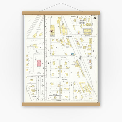Old map wall art mockup — magnetic wood frame on white wall — Sanborn Fire Insurance Map from Sumner, Bremer County, Iowa (1905), Sheet #0003