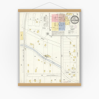 Old map wall art mockup — magnetic wood frame on white wall — Sanborn Fire Insurance Map from Arroyo Grande, San Luis Obispo County, California (1903), Sheet #0001