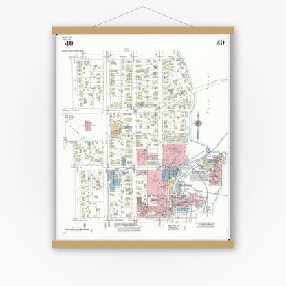 Old map wall art mockup — magnetic wood frame on white wall — Sanborn Fire Insurance Map from Beloit, Rock County, Wisconsin (1939), Sheet #0040