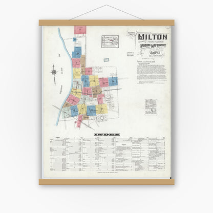 Old map wall art mockup — magnetic wood frame on white wall — Sanborn Fire Insurance Map from Milton, Northumberland County, Pennsylvania (1918) - Complete Map Set