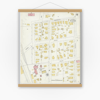 Old map wall art mockup — magnetic wood frame on white wall — Sanborn Fire Insurance Map from Palestine, Anderson County, Texas (1905), Sheet #0008