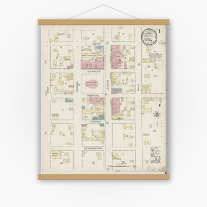 Old map wall art mockup — magnetic wood frame on white wall — Sanborn Fire Insurance Map from Ukiah, Mendocino County, California (1885) - Complete Map Set