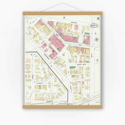 Old map wall art mockup — magnetic wood frame on white wall — Sanborn Fire Insurance Map from Marinette, Marinette County, Wisconsin (1901), Sheet #0006