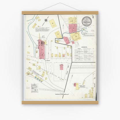 Old map wall art mockup — magnetic wood frame on white wall — Sanborn Fire Insurance Map from Cedarville, Greene County, Ohio (1910), Sheet #0001