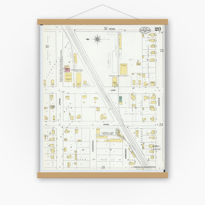 Old map wall art mockup — magnetic wood frame on white wall — Sanborn Fire Insurance Map from Appleton, Outagamie County, Wisconsin (1901), Sheet #0029