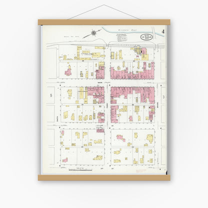 Old map wall art mockup — magnetic wood frame on white wall — Sanborn Fire Insurance Map from Le Sueur, Le Sueur County, Minnesota (1911), Sheet #0004