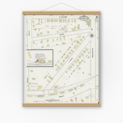Old map wall art mockup — magnetic wood frame on white wall — Sanborn Fire Insurance Map from Albert Lea, Freeborn County, Minnesota (1891), Sheet #0005