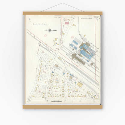 Old map wall art mockup — magnetic wood frame on white wall — Sanborn Fire Insurance Map from Osborn, Greene County, Ohio (1943), Sheet #0009