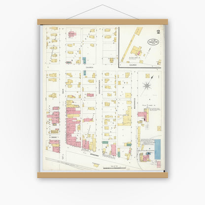 Old map wall art mockup — magnetic wood frame on white wall — Sanborn Fire Insurance Map from Swanton, Fulton County, Ohio (1908), Sheet #0002