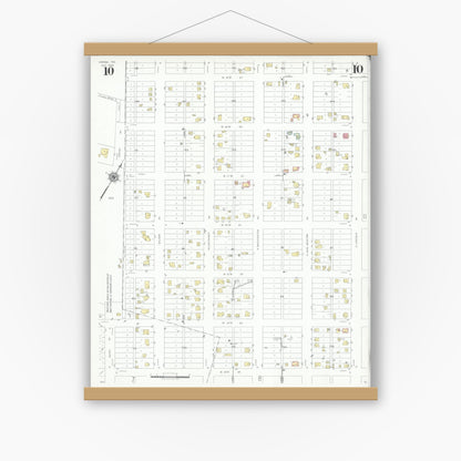 Old map wall art mockup — magnetic wood frame on white wall — Sanborn Fire Insurance Map from Odessa, Edger County, Texas (1939), Sheet #0010