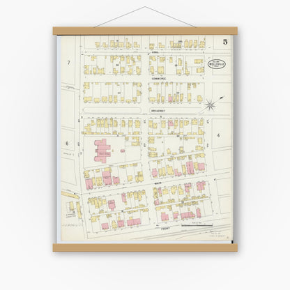 Old map wall art mockup — magnetic wood frame on white wall — Sanborn Fire Insurance Map from Wellsville, Columbiana County, Ohio (1897), Sheet #0005