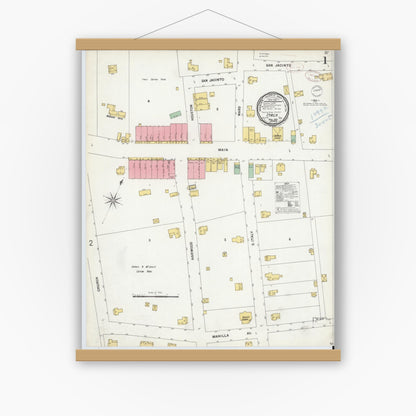 Old map wall art mockup — magnetic wood frame on white wall — Sanborn Fire Insurance Map from Italy, Ellis County, Texas (1899) - Complete Map Set