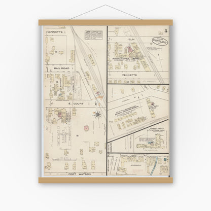 Old map wall art mockup — magnetic wood frame on white wall — Sanborn Fire Insurance Map from Cortland, Cortland County, New York (1884), Sheet #0005