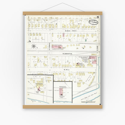 Old map wall art mockup — magnetic wood frame on white wall — Sanborn Fire Insurance Map from Ottumwa, Wapello County, Iowa (1891), Sheet #0003
