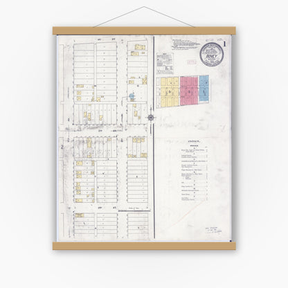 Old map wall art mockup — magnetic wood frame on white wall — Sanborn Fire Insurance Map from Bovey, Itasca County, Minnesota (1909) - Complete Map Set