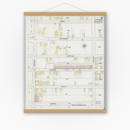 Old map wall art mockup — magnetic wood frame on white wall — Sanborn Fire Insurance Map from Chelsea, Suffolk County, Massachusetts (1889), Sheet #0003