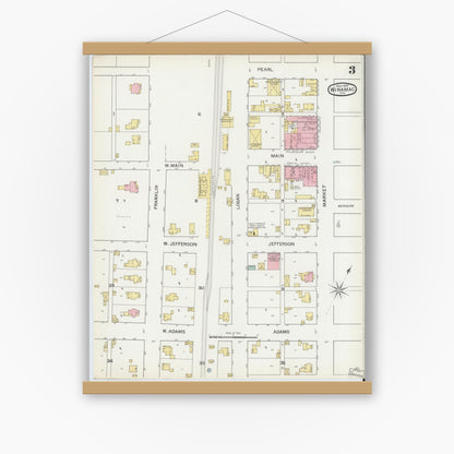 Old map wall art mockup — magnetic wood frame on white wall — Sanborn Fire Insurance Map from Winamac, Pulaski County, Indiana (1893), Sheet #0003