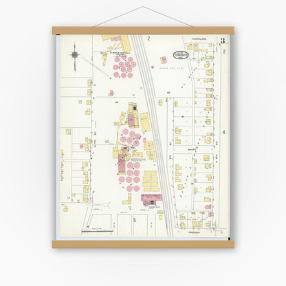 Old map wall art mockup — magnetic wood frame on white wall — Sanborn Fire Insurance Map from Toronto, Jefferson County, Ohio (1911), Sheet #0003