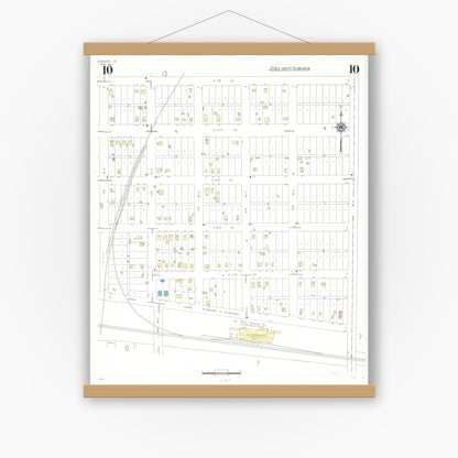 Old map wall art mockup — magnetic wood frame on white wall — Sanborn Fire Insurance Map from Spencer, Clay County, Iowa (1941), Sheet #0010