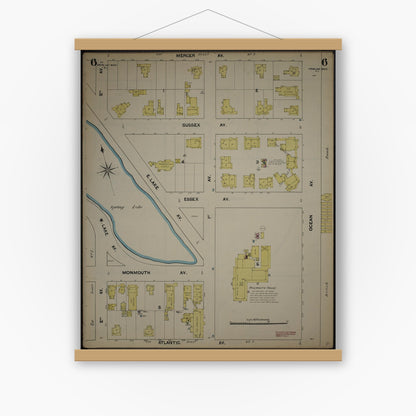 Old map wall art mockup — magnetic wood frame on white wall — Sanborn Fire Insurance Map from New Jersey Coast, New Jersey Coast, New Jersey (1890), Sheet #0006