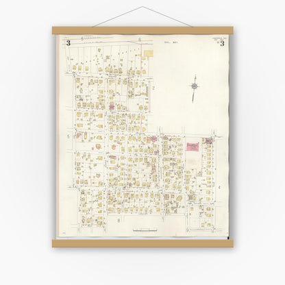 Old map wall art mockup — magnetic wood frame on white wall — Sanborn Fire Insurance Map from Commerce, Hunt County, Texas (1940), Sheet #0003