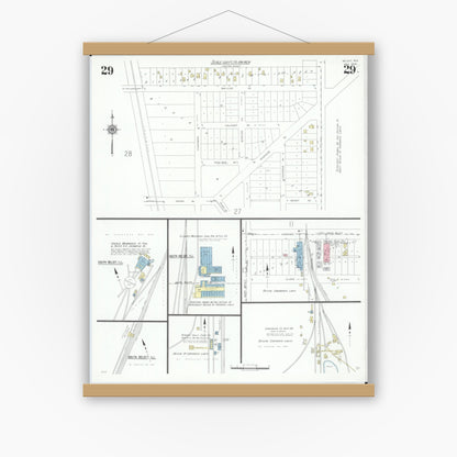 Old map wall art mockup — magnetic wood frame on white wall — Sanborn Fire Insurance Map from Beloit, Rock County, Wisconsin (1939), Sheet #0029