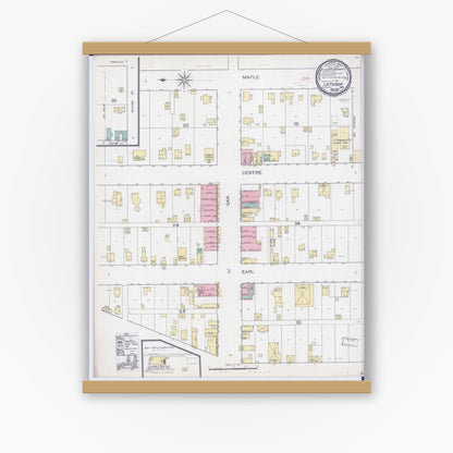 Old map wall art mockup — magnetic wood frame on white wall — Sanborn Fire Insurance Map from Lathrop, Clinton County, Missouri (1892), Sheet #0001