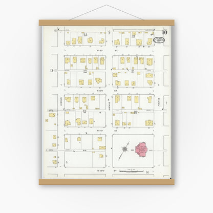 Old map wall art mockup — magnetic wood frame on white wall — Sanborn Fire Insurance Map from Cisco, Eastland County, Texas (1920), Sheet #0010