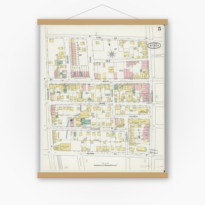Old map wall art mockup — magnetic wood frame on white wall — Sanborn Fire Insurance Map from Nyack, Rockland County, New York. (1892), Sheet #0005