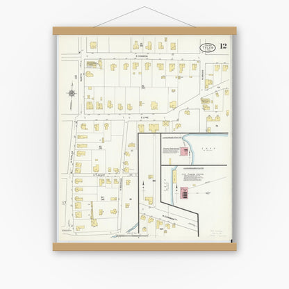 Old map wall art mockup — magnetic wood frame on white wall — Sanborn Fire Insurance Map from Tyler, Smith County, Texas (1912), Sheet #0012