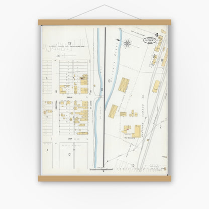 Old map wall art mockup — magnetic wood frame on white wall — Sanborn Fire Insurance Map from Cloquet, Carlton County, Minnesota (1901), Sheet #0006