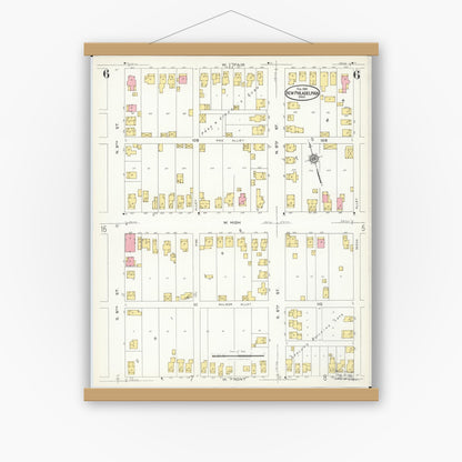 Old map wall art mockup — magnetic wood frame on white wall — Sanborn Fire Insurance Map from New Philadelphia, Tuscarawas County, Ohio (1926), Sheet #0006