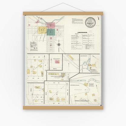 Old map wall art mockup — magnetic wood frame on white wall — Sanborn Fire Insurance Map from Zumbrota, Goodhue County, Minnesota (1911), Sheet #0001