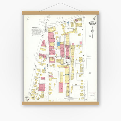 Old map wall art mockup — magnetic wood frame on white wall — Sanborn Fire Insurance Map from Gardner, Worcester County, Massachusetts (1923), Sheet #0004