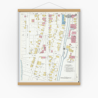 Old map wall art mockup — magnetic wood frame on white wall — Sanborn Fire Insurance Map from Miamisburg, Montgomery County, Ohio (1919), Sheet #0008