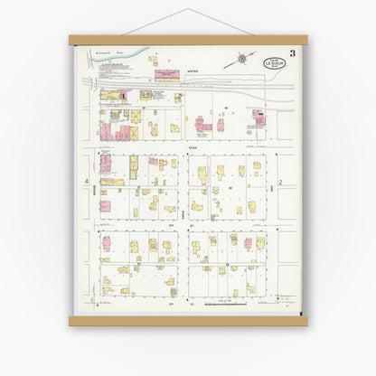 Old map wall art mockup — magnetic wood frame on white wall — Sanborn Fire Insurance Map from Le Sueur, Le Sueur County, Minnesota (1911), Sheet #0003