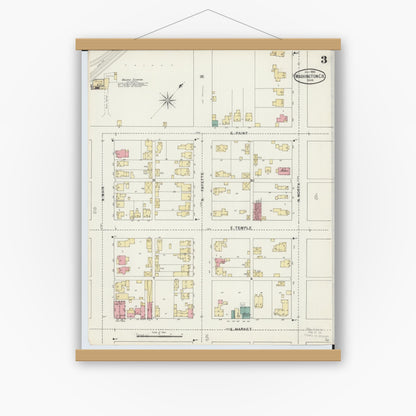 Old map wall art mockup — magnetic wood frame on white wall — Sanborn Fire Insurance Map from Washington Court House, Fayette County, Ohio (1895), Sheet #0003