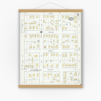 Old map wall art mockup — magnetic wood frame on white wall — Sanborn Fire Insurance Map from Austin, Mower County, Minnesota (1917), Sheet #0008