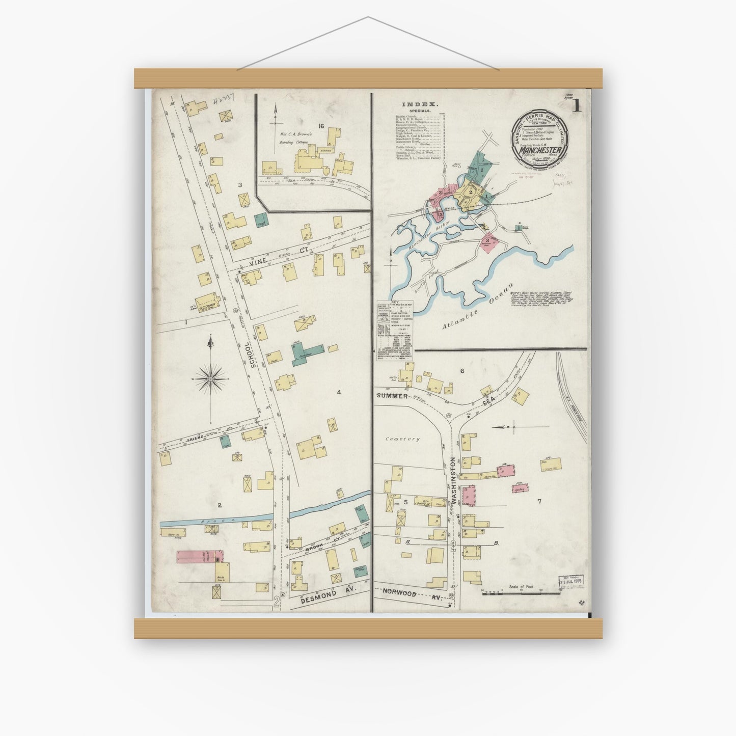 Old map wall art mockup — magnetic wood frame on white wall — Sanborn Fire Insurance Map from Manchester, Essex County, Massachusetts (1894) - Complete Map Set