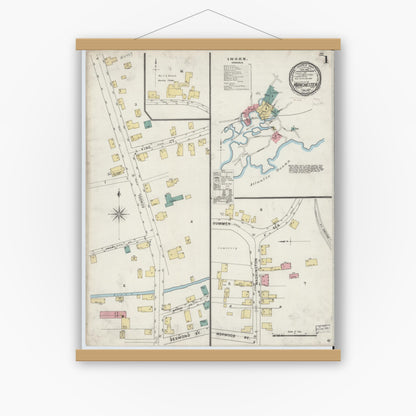 Old map wall art mockup — magnetic wood frame on white wall — Sanborn Fire Insurance Map from Manchester, Essex County, Massachusetts (1894) - Complete Map Set