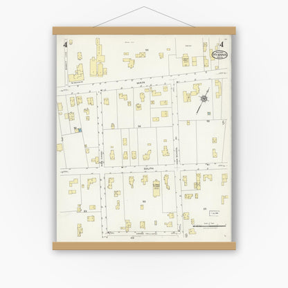 Old map wall art mockup — magnetic wood frame on white wall — Sanborn Fire Insurance Map from Hyannis, Barnstable County, Massachusetts (1924), Sheet #0004