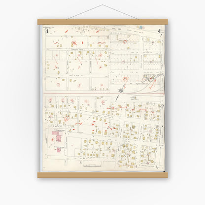 Old map wall art mockup — magnetic wood frame on white wall — Sanborn Fire Insurance Map from McGregor, McLennan County, Texas (1942), Sheet #0004
