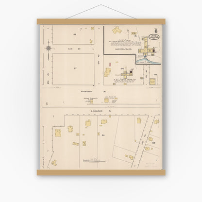 Old map wall art mockup — magnetic wood frame on white wall — Sanborn Fire Insurance Map from Luling, Caldwell County, Texas (1921), Sheet #0006