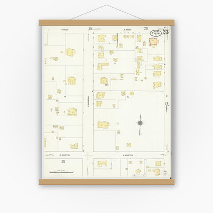 Old map wall art mockup — magnetic wood frame on white wall — Sanborn Fire Insurance Map from Tyler, Smith County, Texas (1912), Sheet #0023
