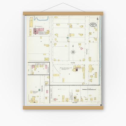 Old map wall art mockup — magnetic wood frame on white wall — Sanborn Fire Insurance Map from Minster, Auglaize County, Ohio (1907), Sheet #0004