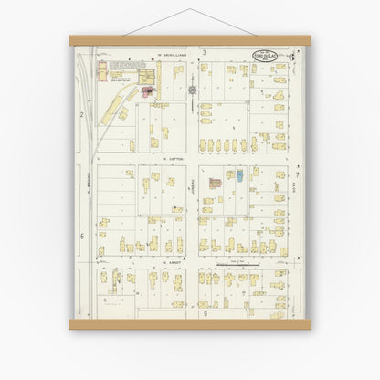 Old map wall art mockup — magnetic wood frame on white wall — Sanborn Fire Insurance Map from Fond du Lac, Fond du Lac County, Wisconsin (1915), Sheet #0006