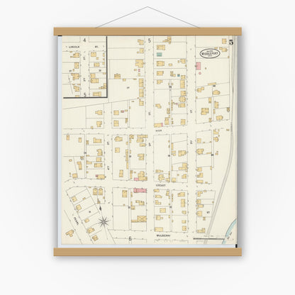 Old map wall art mockup — magnetic wood frame on white wall — Sanborn Fire Insurance Map from Middleport, Meigs County, Ohio (1899), Sheet #0005