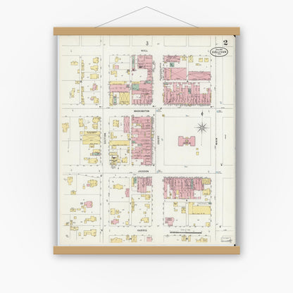 Old map wall art mockup — magnetic wood frame on white wall — Sanborn Fire Insurance Map from Sullivan, Sullivan County, Indiana (1897), Sheet #0002