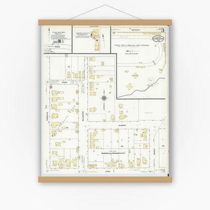 Old map wall art mockup — magnetic wood frame on white wall — Sanborn Fire Insurance Map from Corydon, Harrison County, Indiana (1910), Sheet #0003